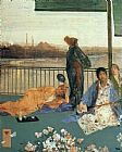 James Abbott Mcneill Whistler Canvas Paintings - Variations in Flesh Colour and Green The Balcony